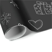 Cadeau Papier d'enveloppement de Noël noir Festive (Coin rond)