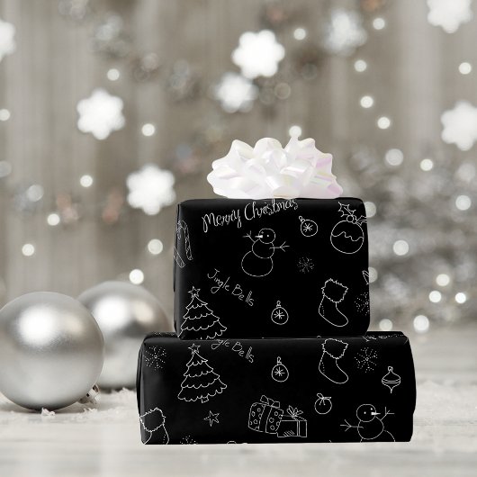 Cadeau Papier d'enveloppement de Noël noir Festive