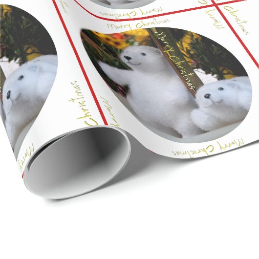 Cadeau Papier d'enveloppement de Noël Nounours blanc mign (Coin rond)