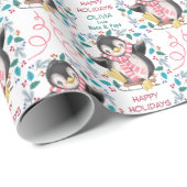 Cadeau Papier d'enveloppement de Noël Pingouin rose (Coin rond)