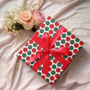 Cadeau Papier d'enveloppement de Noël Polka vert rouge