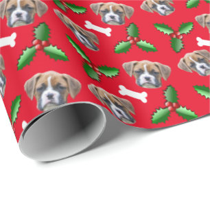 Cadeau Papier d'enveloppement de Noël pour chien de boxe
