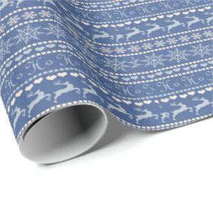 Cadeau Papier d'enveloppement de Noël Rennes bleues HoHO
