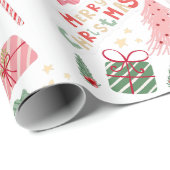 Cadeau Papier d'enveloppement de Noël rose et rouge (Coin rond)