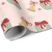 Cadeau Papier d'enveloppement de Noël rose Festive (Coin rond)