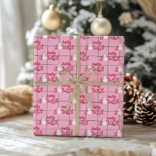 Cadeau Papier d'enveloppement de Noël rose moderne