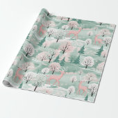 Cadeau Papier d'enveloppement de Noël rose Reindeer (Déroulé)