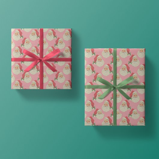 Cadeau Papier d'enveloppement de Noël rose rétro