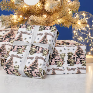 Cadeau Papier d'enveloppement de Noël rose Vache Highland