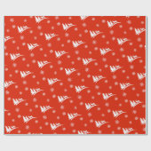 Cadeau Papier d'enveloppement de Noël rouge cerfs et floc (Plat)