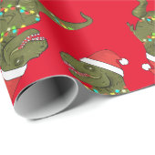 Cadeau Papier d'enveloppement de Noël T-Rex Père Noël (Coin rond)