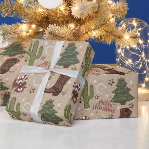 Cadeau Papier d'enveloppement de Noël Tan Western Cowboy