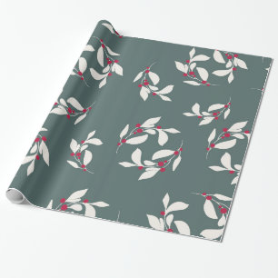Cadeau Papier d'enveloppement de Noël vert/feuille rouge
