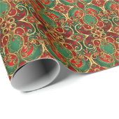 Cadeau Papier d'enveloppement de Noël vert rouge (Coin rond)