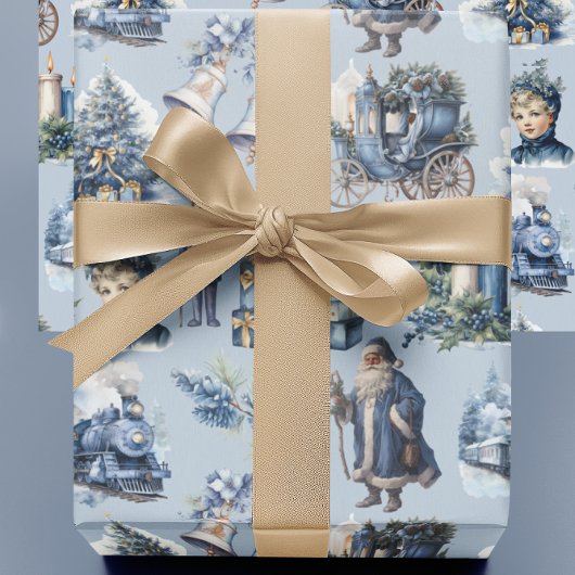Cadeau Papier d'enveloppement de Noël victorien bleu fonc