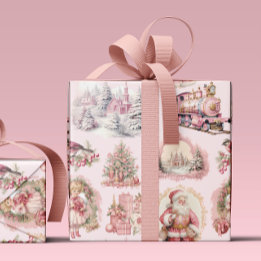 Cadeau Papier d'enveloppement de Noël victorien rose anti