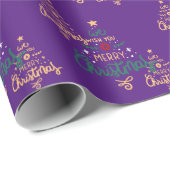 Cadeau Papier d'enveloppement de Noël violet et or (Coin rond)