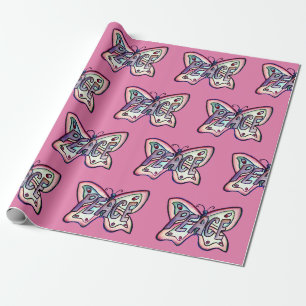 Cadeau Papier d'enveloppement de papillon rose inspirant