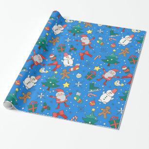 Cadeau Papier d'enveloppement de Père Noël et d'amis bl