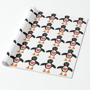 Cadeau Papier d'enveloppement de pingouin du coeur mignon