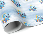 Cadeau Papier d'enveloppement de poisson bleu (Coin rond)