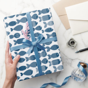 Cadeau Papier d'enveloppement de poisson bleu et blanc