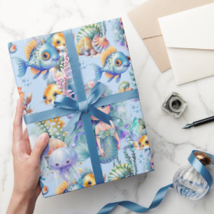 Cadeau Papier d'enveloppement de poisson bleu et de sirèn