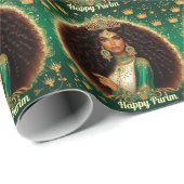 Cadeau Papier d'enveloppement de purim vert Esther (Coin rond)