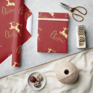 Cadeau Papier d'enveloppement de rennes de Noël rouge et