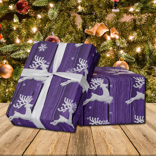 Cadeau Papier d'enveloppement de rennes de Noël violet ru