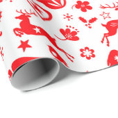 Cadeau Papier d'enveloppement de rennes rouges de Noël (Coin rond)