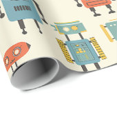 Cadeau Papier d'enveloppement de robots rétro (Coin rond)
