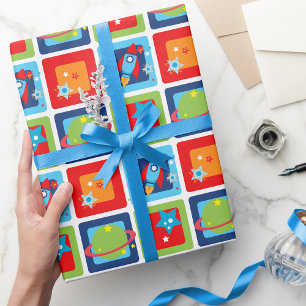 Cadeau Papier d'enveloppement de roquette et de planètes