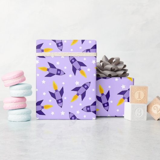 Cadeau Papier d'enveloppement de roquette violet rétro (Baby Shower)