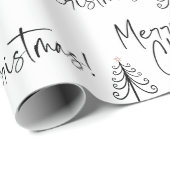 Cadeau Papier d'enveloppement de sapin de Noël noir blanc (Coin rond)