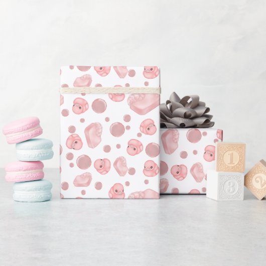 Cadeau Papier d'enveloppement de temps de bain rose (Baby Shower)