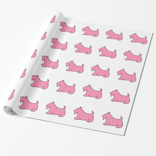 Cadeau Papier d'enveloppement de Terrier écossais rose (Déroulé)
