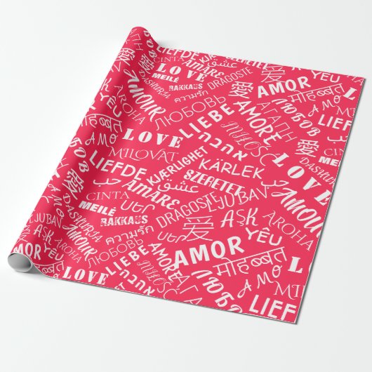 Cadeau Papier d'enveloppement de texte d'amour multilingu (Déroulé)