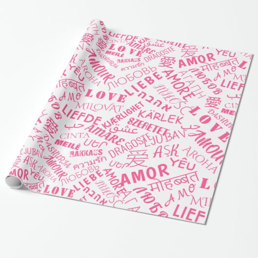 Cadeau Papier d'enveloppement de texte d'amour multilingu (Déroulé)