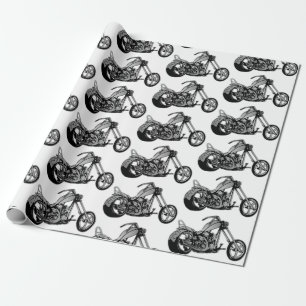 Cadeau Papier d'enveloppement de thème de moto noir et bl