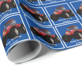 Cadeau Papier d'enveloppement de tracteur rouge moderne (Coin rond)