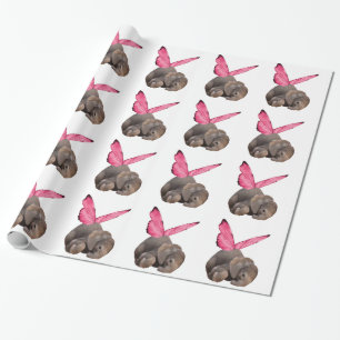 Cadeau Papier d'enveloppement d'éléphant pour bébé ailé