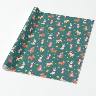 Cadeau Papier d'enveloppement des animaux de Noël mignons