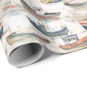 Cadeau Papier d'enveloppement des bateaux aquarelles (Coin rond)