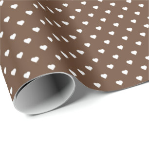 Cadeau Papier d'enveloppement des coeurs blancs Brown