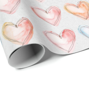 Cadeau Papier d'enveloppement des coeurs d'aquarelle