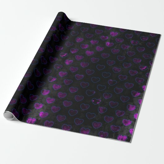 Cadeau Papier D'Enveloppement Des Coeurs Noir Et Violet T (Déroulé)