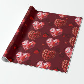 Cadeau Papier d'enveloppement des Coeurs rouges géométriq (Déroulé)