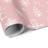 Cadeau Papier d'enveloppement des objets d'hiver - Rose + (Coin rond)