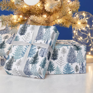 Cadeau Papier d'enveloppement des pins bleus d'hiver